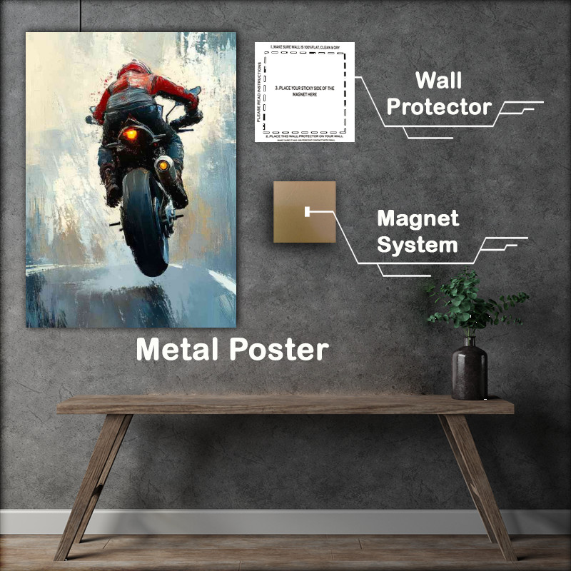 Buy Metal Poster : (Sportbike doing an wheelie oil painting style art)