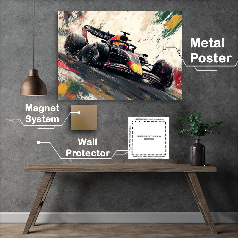 Buy Metal Poster : (Futuristic formula one car with splash painted art)