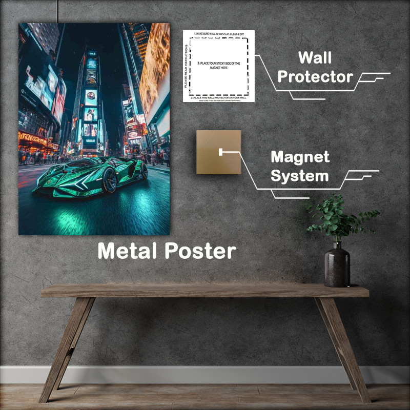 Buy Metal Poster : (Lamborghini concept car bright lights big city)