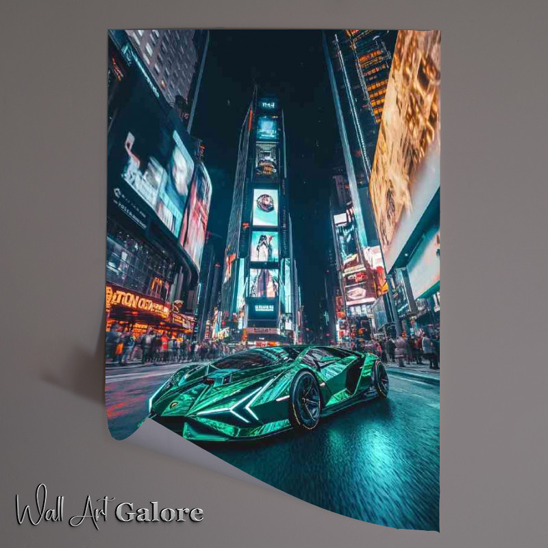 Buy Unframed Poster : (Lamborghini concept car bright lights big city)
