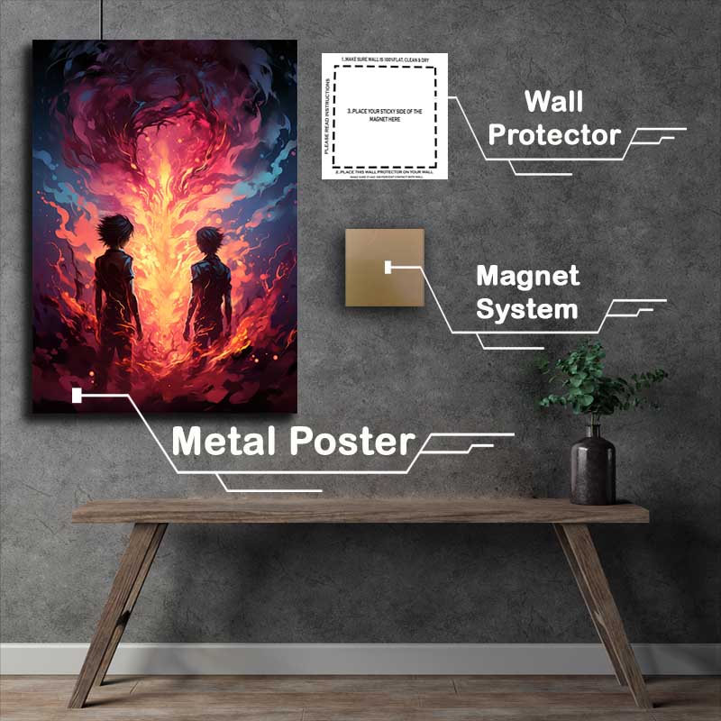 Buy Metal Poster : (Anime of two boys with fire in dark pink)