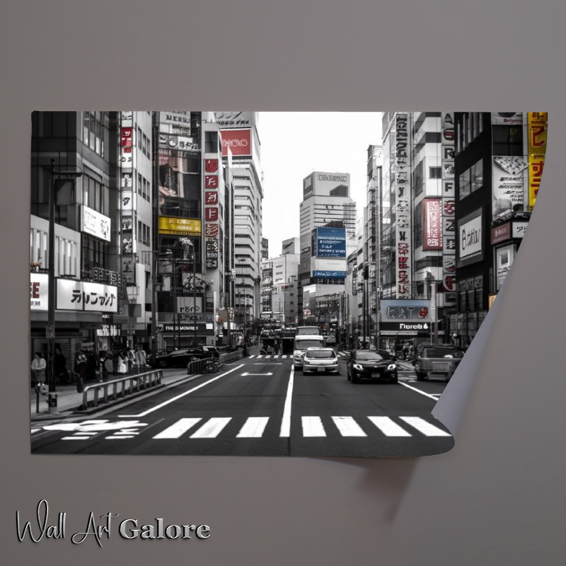 Buy Unframed Poster : (Bustling urban street in japan with tall building)