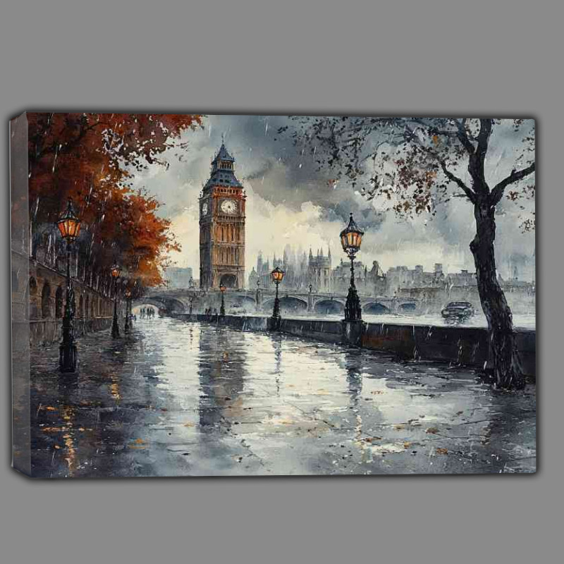Buy Canvas : (Watercolour photorealistic illustration London in rain)