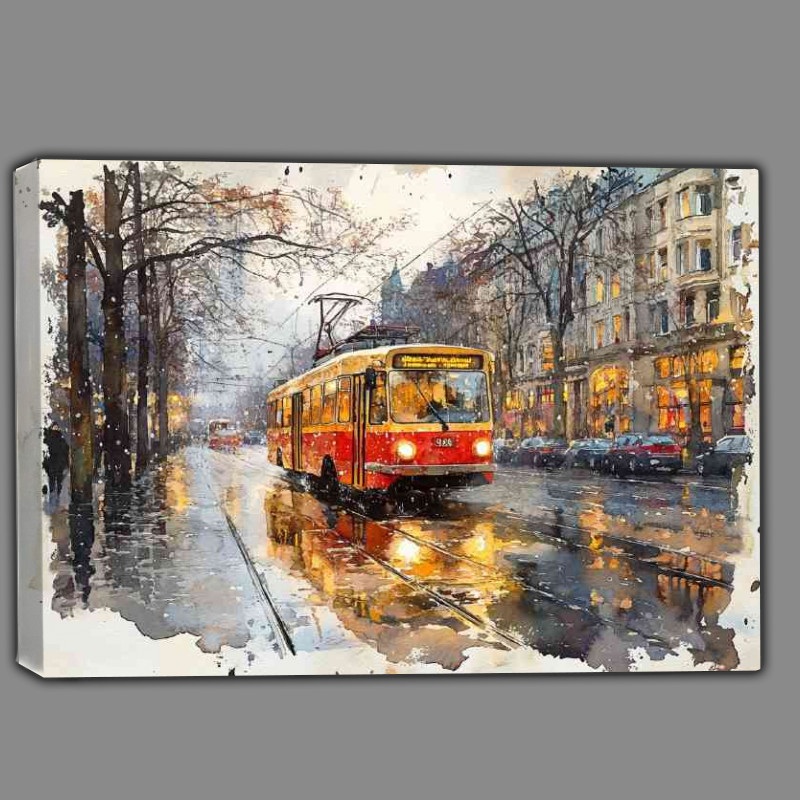 Buy Canvas : (Whimsical Watercolour photorealistic old school tram)