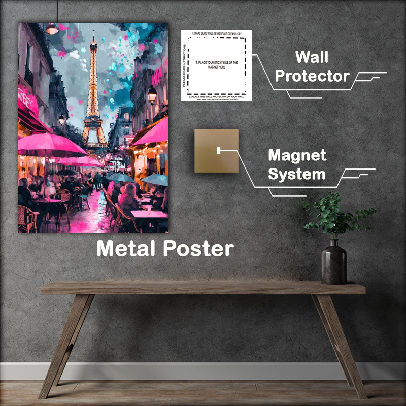 Buy Metal Poster : (A painting of the Eiffel Tower in Paris with people)