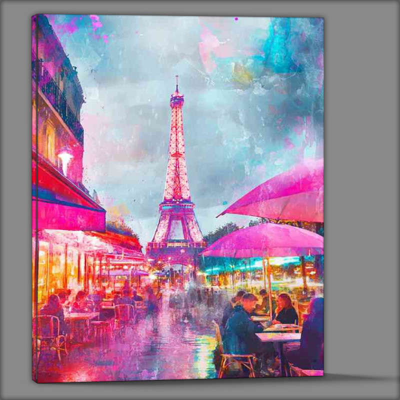Buy Canvas : (A painting of the Eiffel Tower in Paris with people pinks)