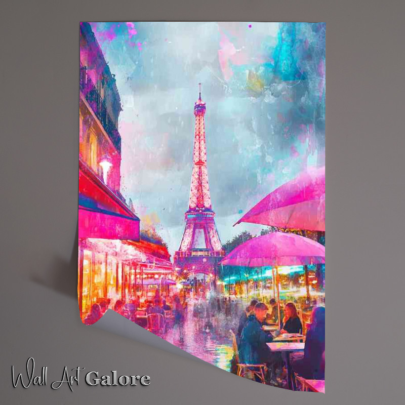 Buy Unframed Poster : (A painting of the Eiffel Tower in Paris with people pinks)