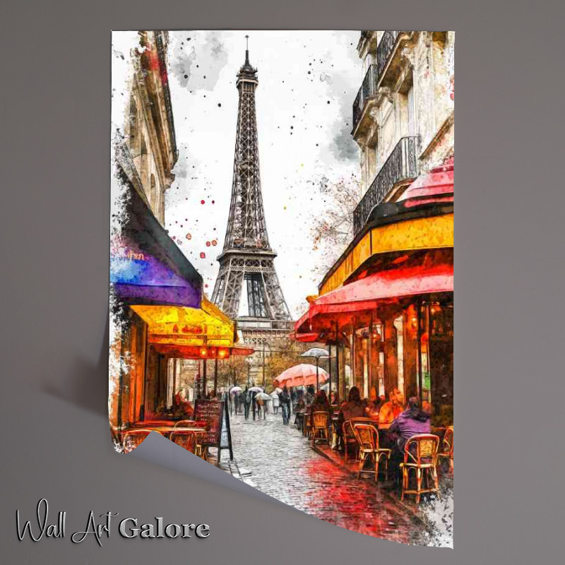 Buy Unframed Poster : (Paris the Eiffel Tower in the background a cafe splatter art)