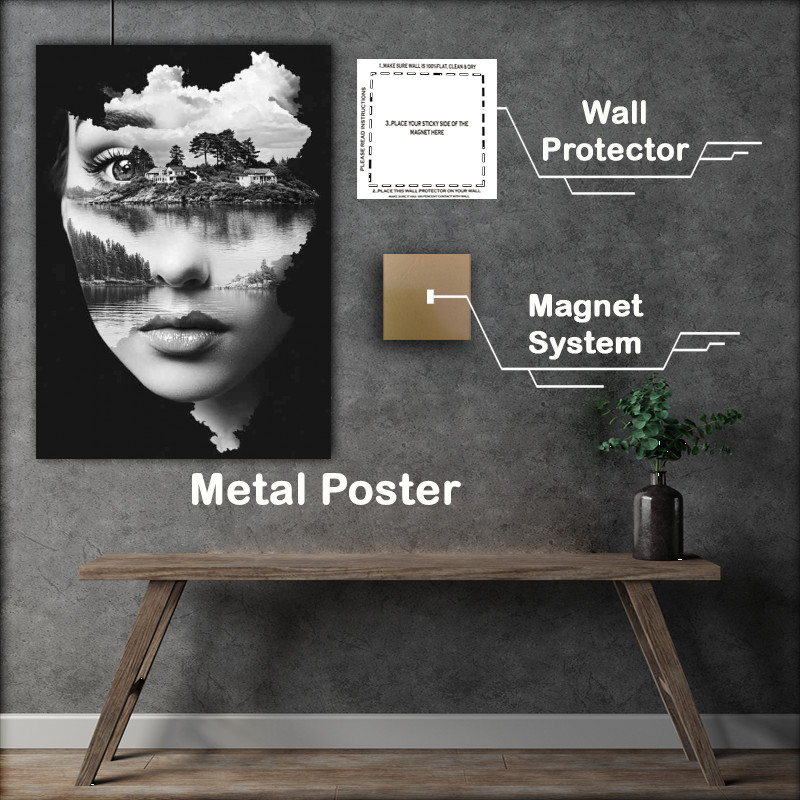 Buy Metal Poster : (A beautiful womans face is reflected in the black lake)