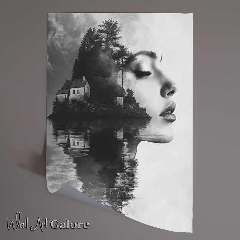 Buy Unframed Poster : (Double exposure lady in the lake)