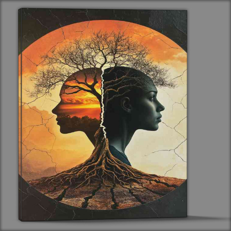 Buy Canvas : (Man and woman stand with their backs to each other tree life)