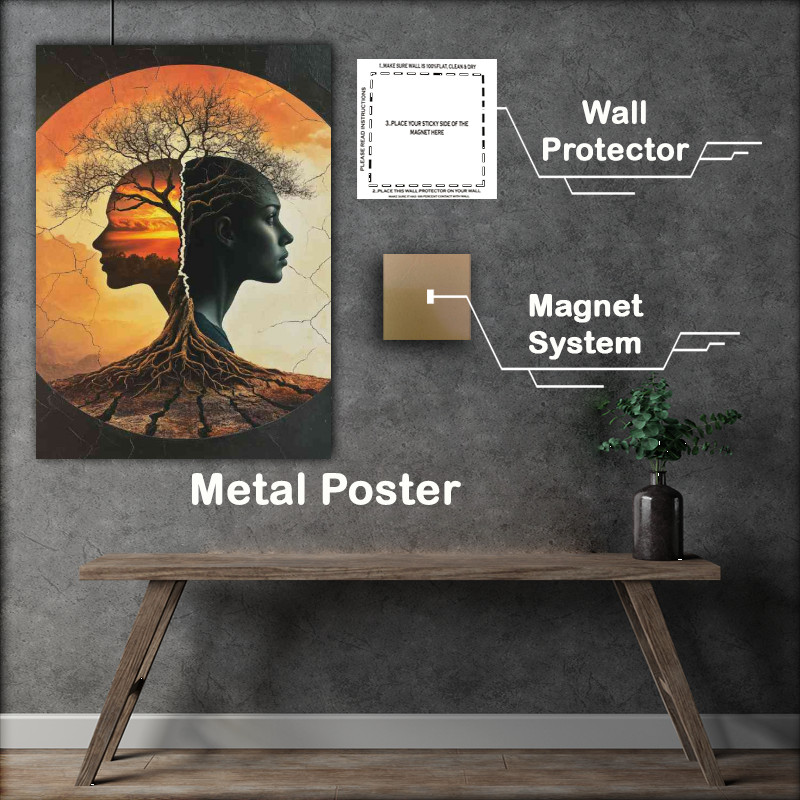 Buy Metal Poster : (Man and woman stand with their backs to each other tree life)