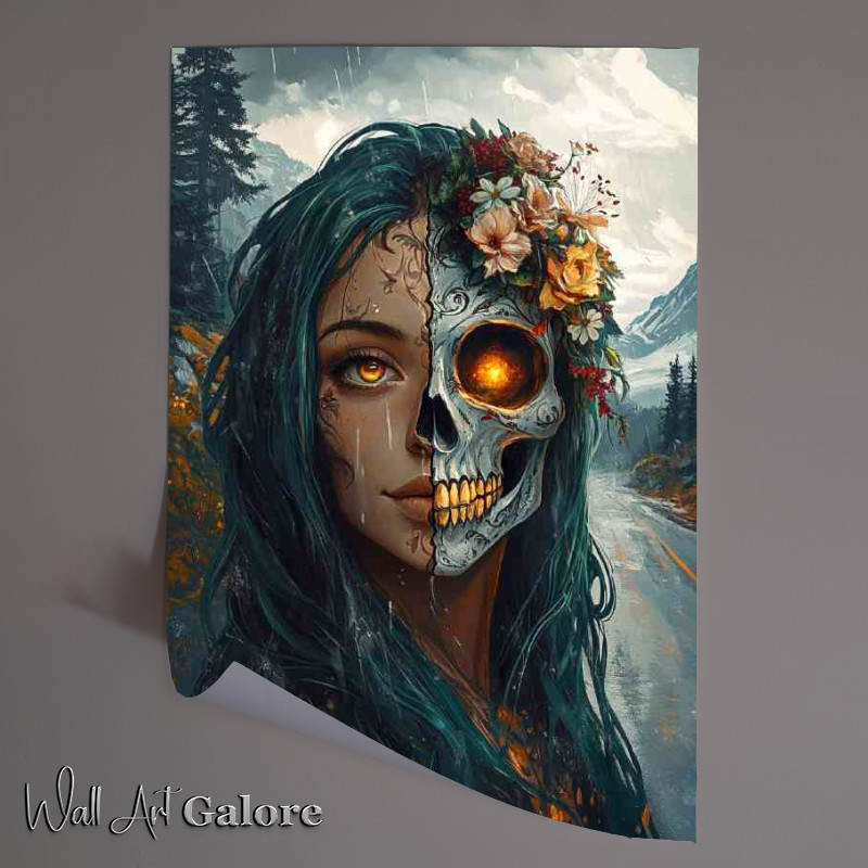 Buy Unframed Poster : (Woman with half of the face as a skull day of dead)