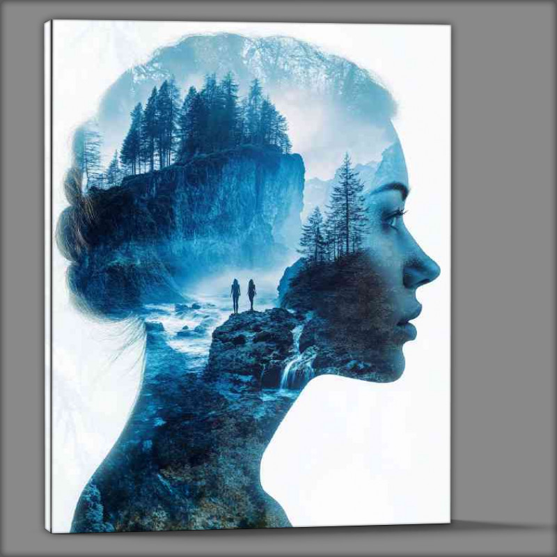 Buy Canvas : (Womans face in profile is depicted river flowing)