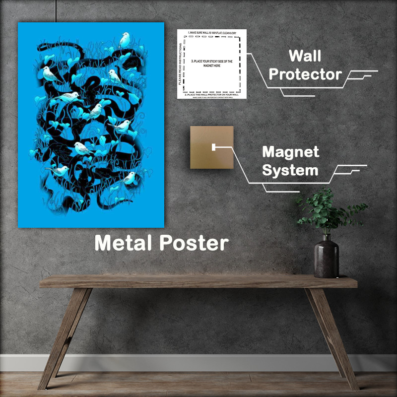 Buy Metal Poster : (Snakes And Birds Blue)