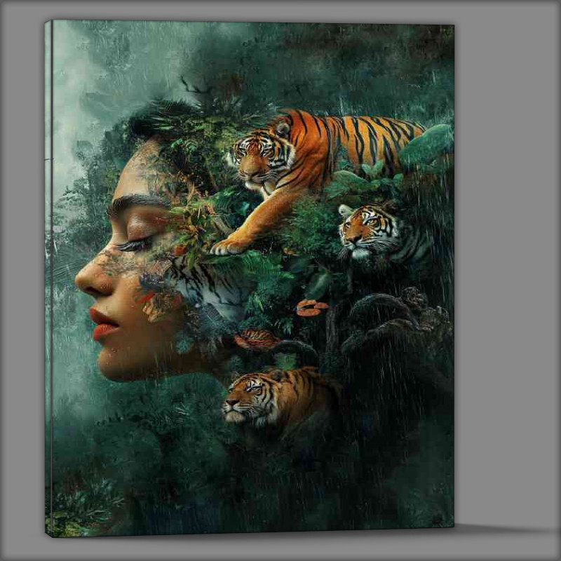 Buy Canvas : (Womans face is adorned with various animals)