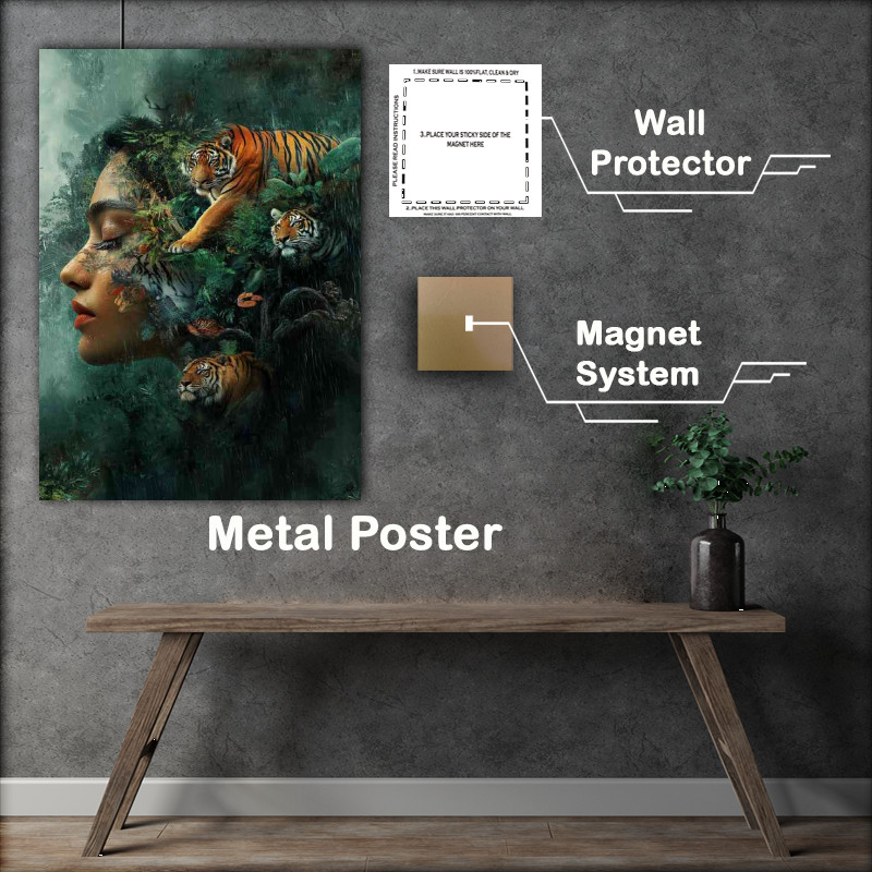 Buy Metal Poster : (Womans face is adorned with various animals)