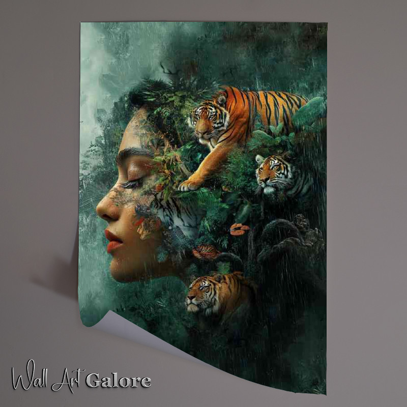 Buy Unframed Poster : (Womans face is adorned with various animals)