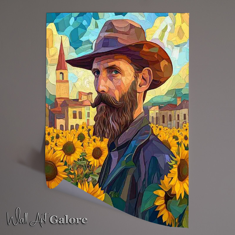 Buy Unframed Poster : (A portrait of the writer Dostoevsky in a field of sunflower)