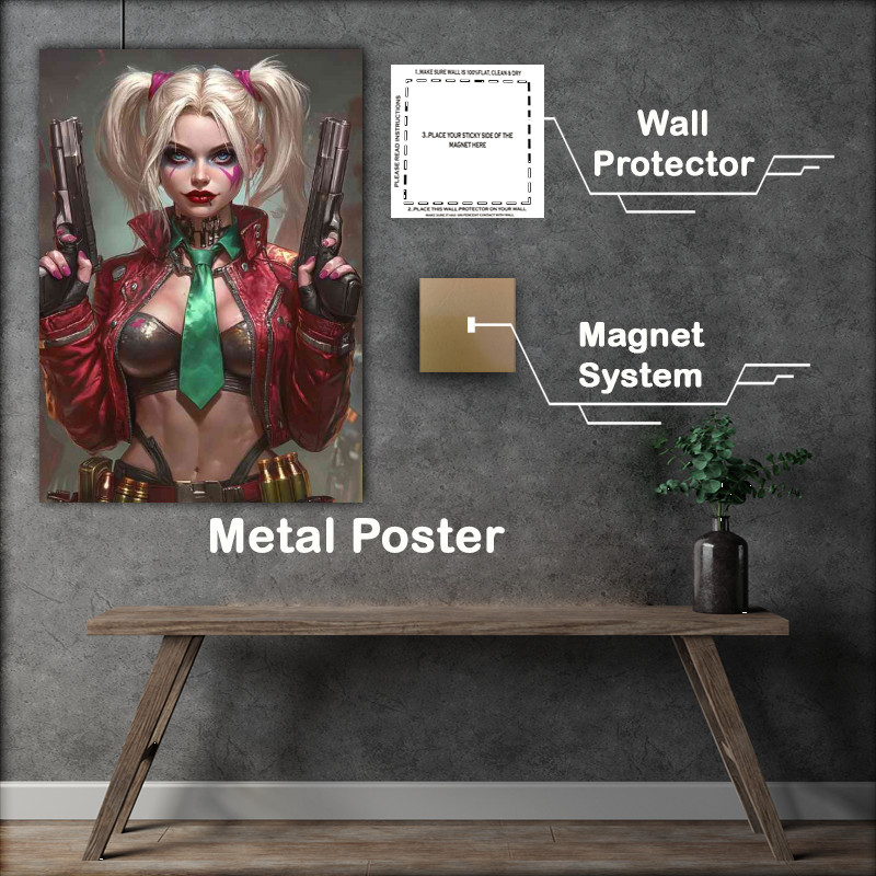 Buy Metal Poster : (Beautiful Harley Quinn holding two guns)
