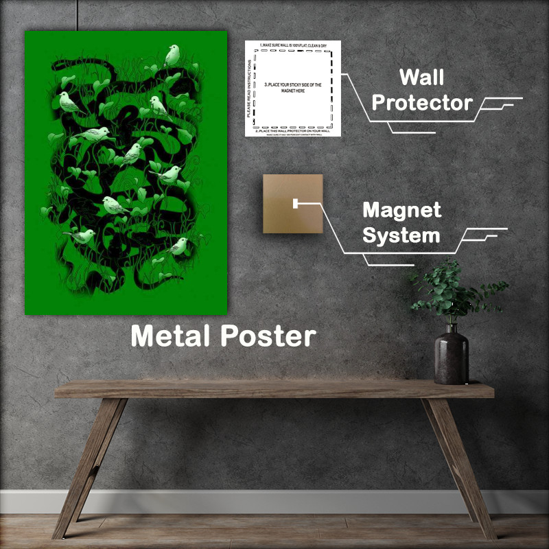Buy Metal Poster : (Snakes And Birds Green)