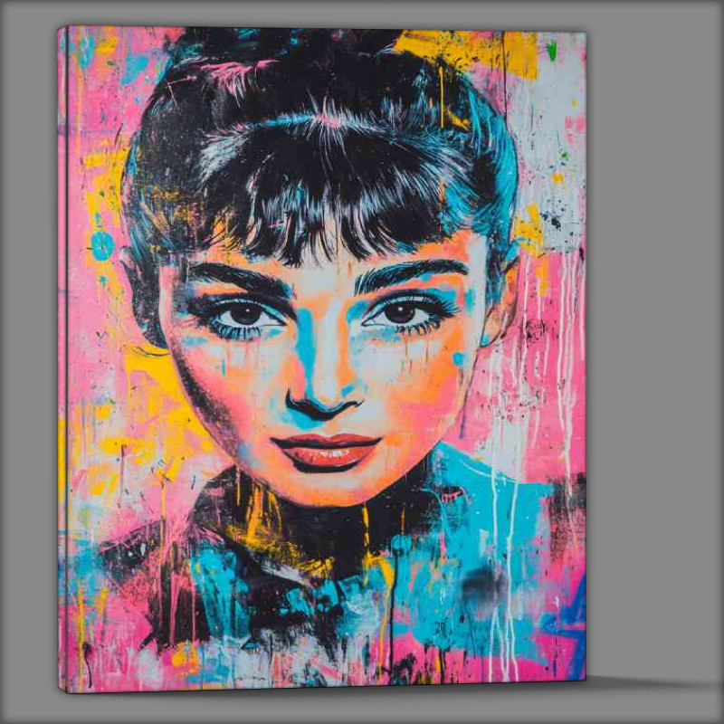 Buy Canvas : (Splashed portrait of the young Audrey hepburn)