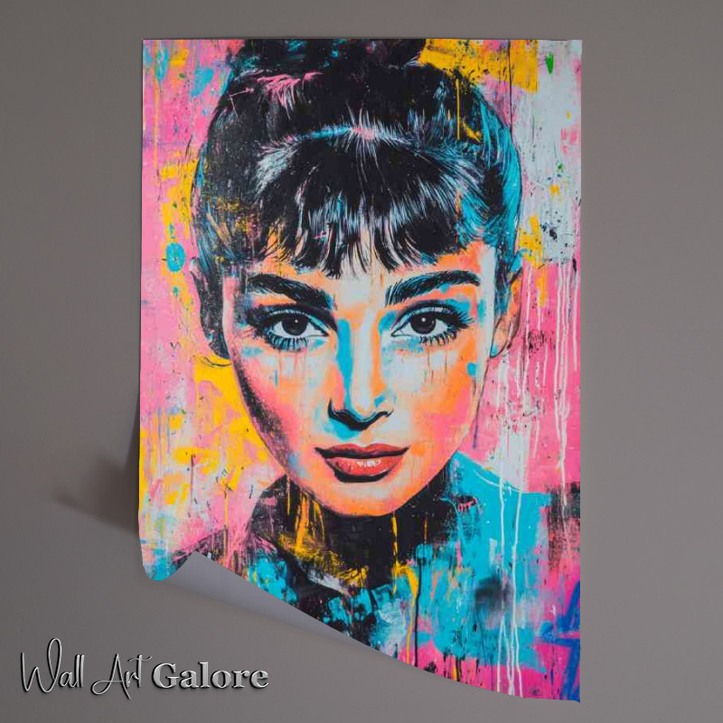 Buy Unframed Poster : (Splashed portrait of the young Audrey hepburn)