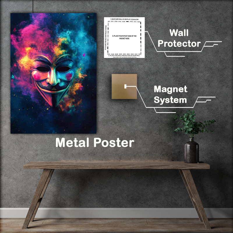 Buy Metal Poster : (Colorful fire and smoke in the background annoymous)