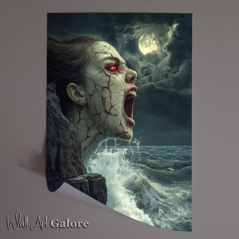 Buy Unframed Poster : (Evil woman with cracked skin and red eyes is looking out to sea)