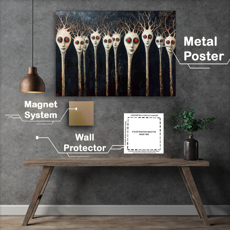 Buy Metal Poster : (Painting depicting numerous red eyes and white long heads)