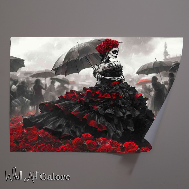 Buy Unframed Poster : (Skeletal woman wearing an elaborate black and red roses)