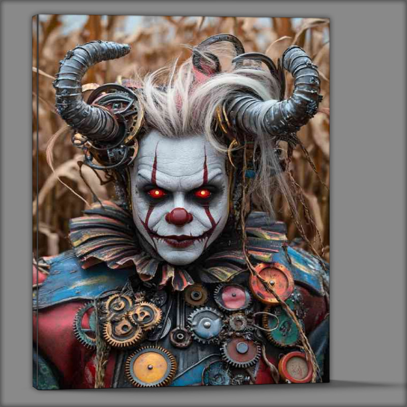 Buy Canvas : (A realistic photo of an insane clown wearing a colorful outfit)