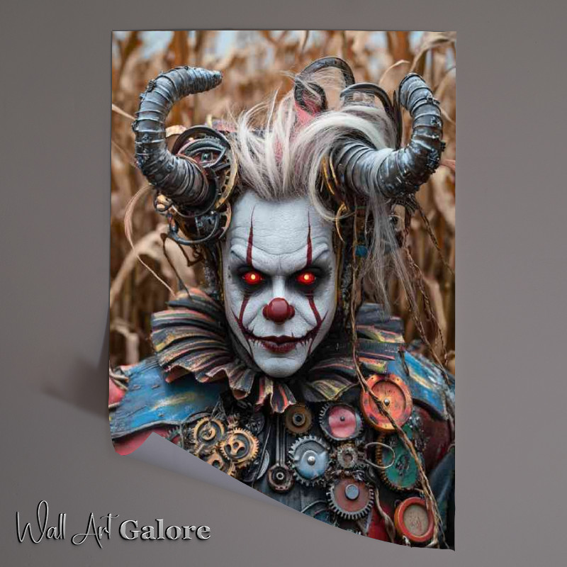 Buy Unframed Poster : (A realistic photo of an insane clown wearing a colorful outfit)