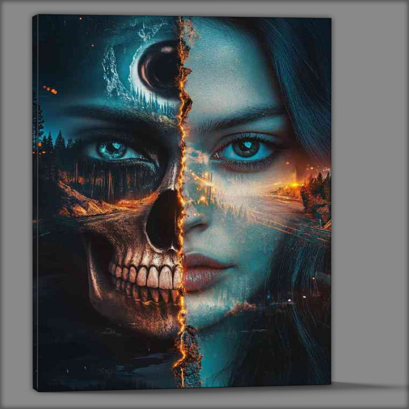 Buy Canvas : (Beautiful woman with half of her face as a skull)