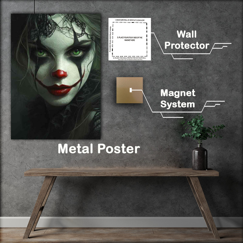 Buy Metal Poster : (Beautiful woman with large green eyes and)