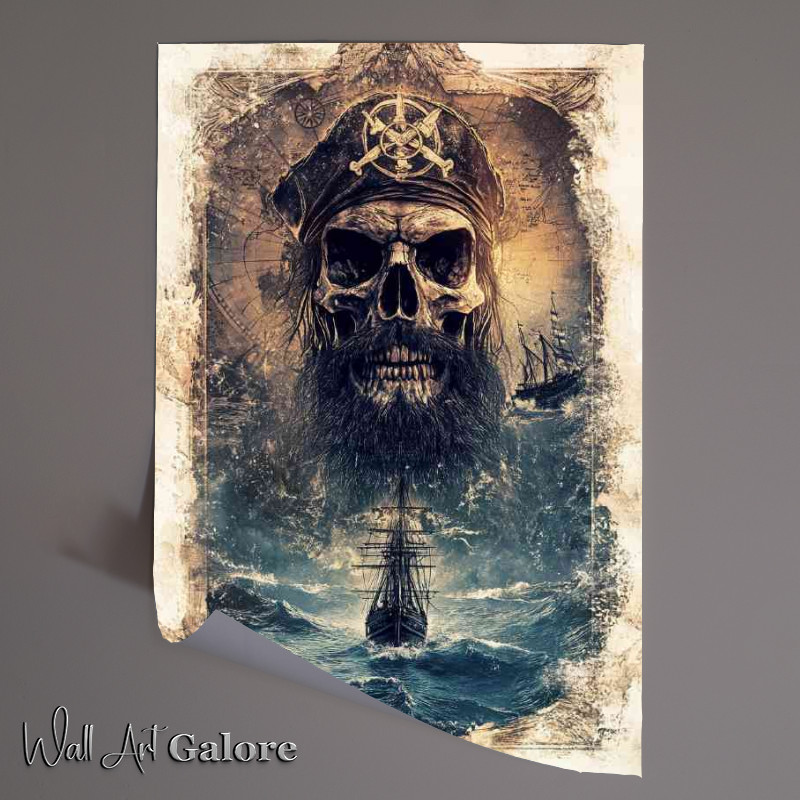 Buy Unframed Poster : (Pirate skull with a black beard standing)
