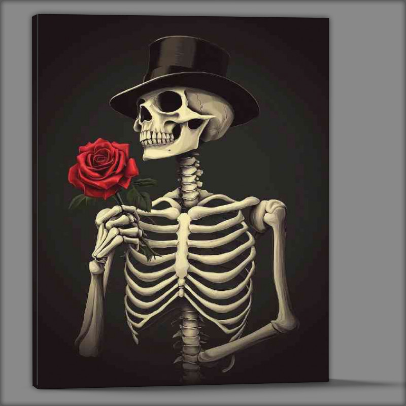 Buy Canvas : (Skeleton wearing a black top hat and holding a rose)