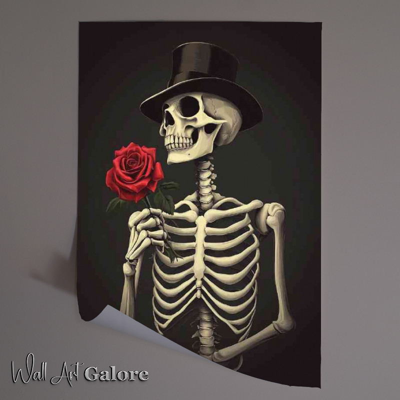 Buy Unframed Poster : (Skeleton wearing a black top hat and holding a rose)