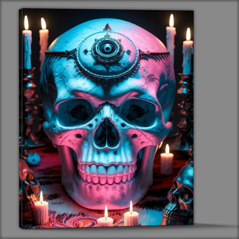 Buy Canvas : (Vividly detailed skull illuminated in hues)