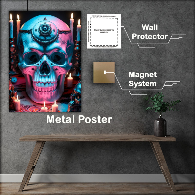 Buy Metal Poster : (Vividly detailed skull illuminated in hues)