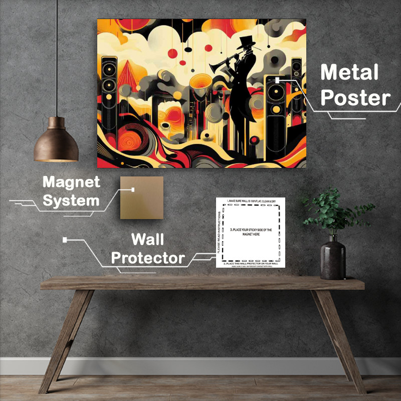 Buy Metal Poster : (A dynamic and stylized illustration of an art deco music)