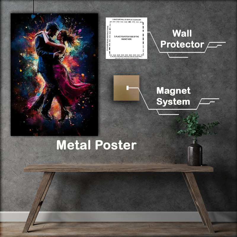 Buy Metal Poster : (Couple dancing the tango with colorful splashes of colours)