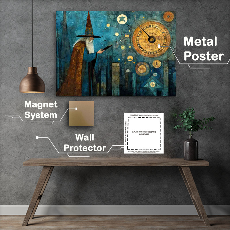 Buy Metal Poster : (A wizard in the style mystical clocks)