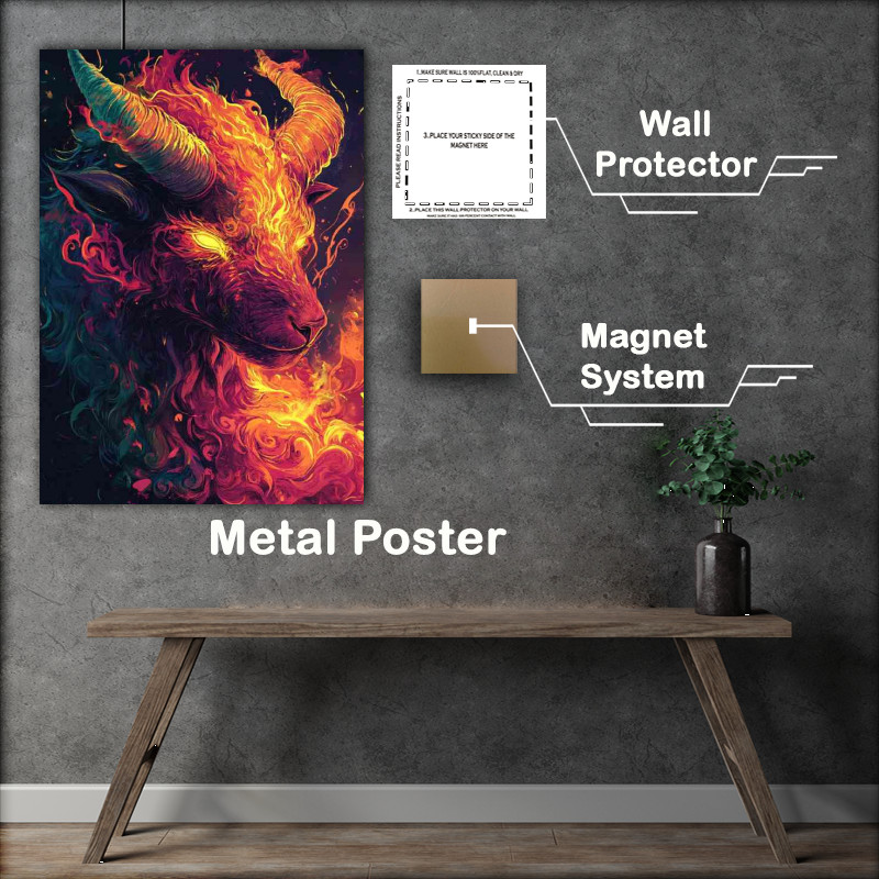 Buy Metal Poster : (Animal a fire demon with horns glowing)