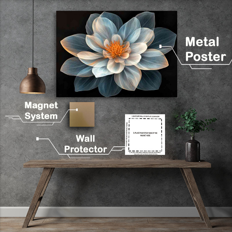 Buy Metal Poster : (A large flower with petals in shades of blue and whit 834ee8a1-6ba8-496b-916b-908b5c315246)