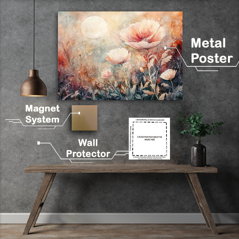 Buy Metal Poster : (Surreal watercolor painting of giant flowers)