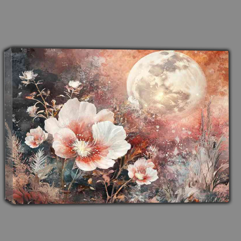 Buy Canvas : (Surreal watercolor painting of giant flowers with the moon)