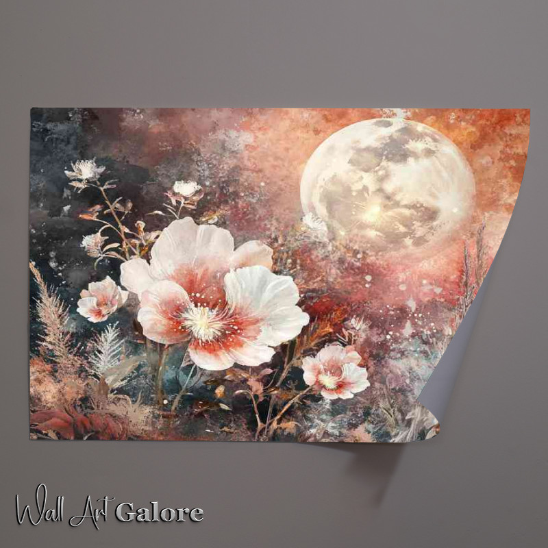 Buy Unframed Poster : (Surreal watercolor painting of giant flowers with the moon)