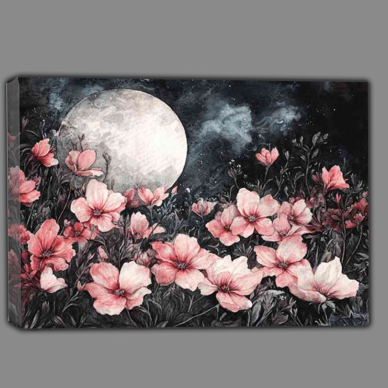 Buy Canvas : (Watercolor painting of giant flowers on the moon)