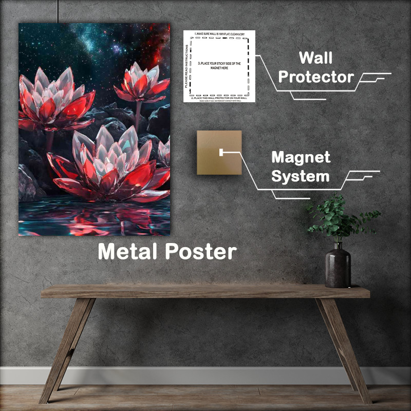 Buy Metal Poster : (Crystal lotus flowers with red pettles)